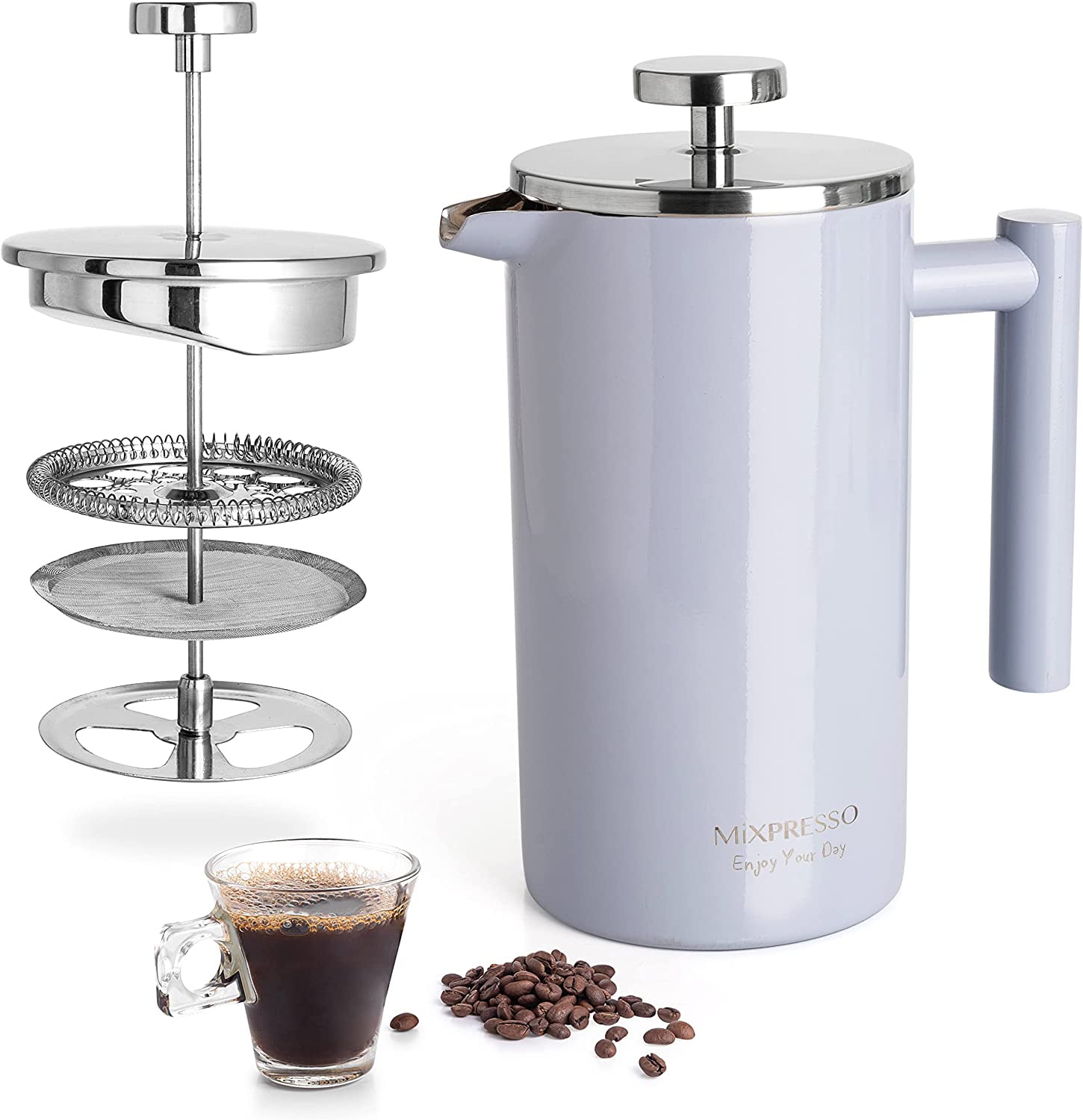 Mixpresso Stainless Steel French Easy Press Coffee Tea Maker Double Wall Insulation 27 Oz 800 ml Light Blue Walmart