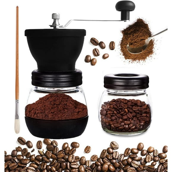Mixpresso Manual Coffee Grinder Set, Hand Coffee Mill With Conical Ceramic Burr Two Glass Jars And Soft Brush, Manual Coffee Bean Grinder & Spice Grinder
