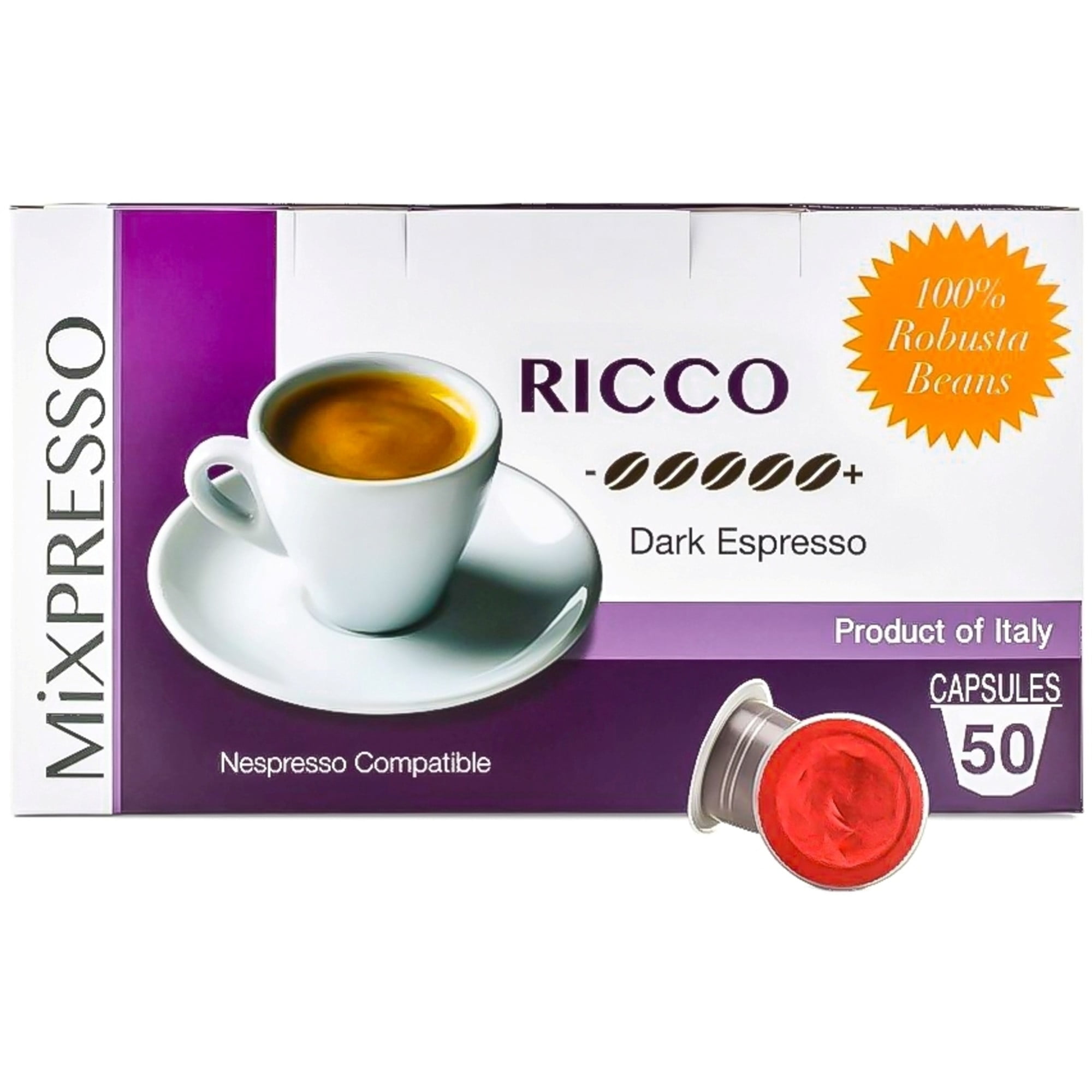 Mixpresso Espresso Machine, Bundle with 50 Coffee Espresso Capsules Brewers  Single Cup Coffee Pods, 100% from Italy Intense Roast Espresso, Premium
