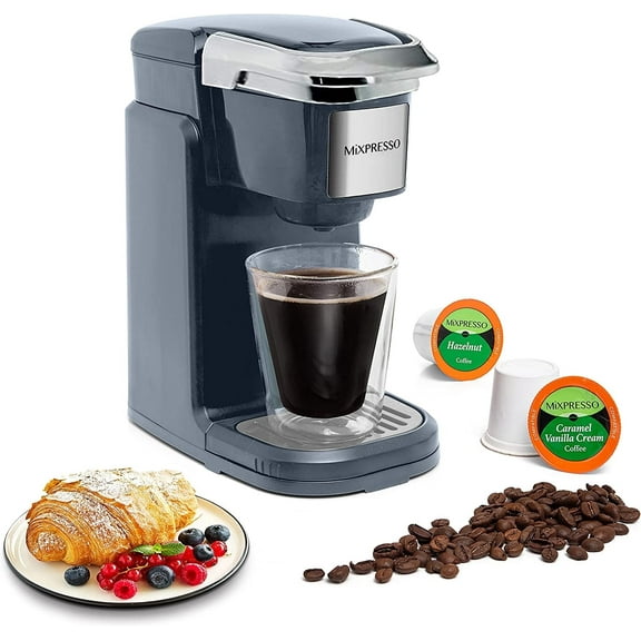 Mixpresso Single Cup Coffee Brewer - Quick Brew, One Touch Function, 12oz One Cup Grey Coffee Maker