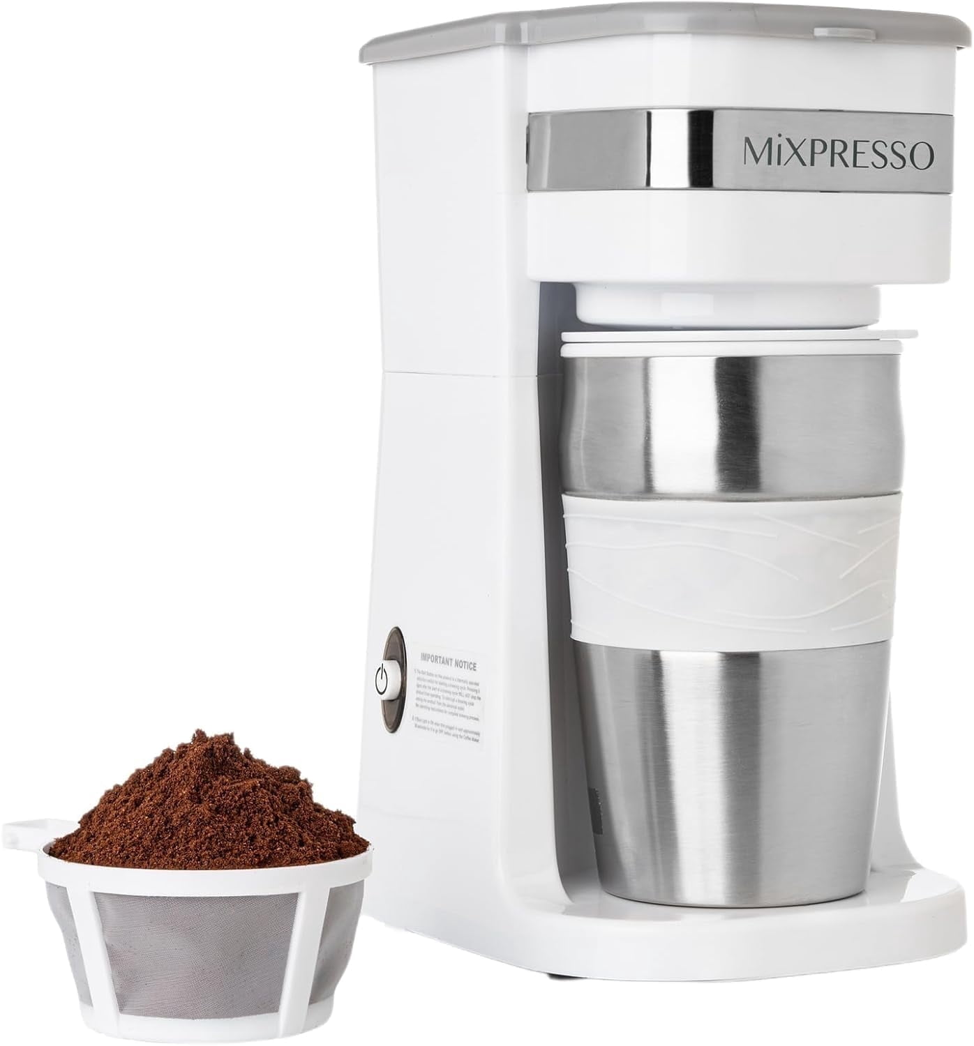 Mixpresso Personal 1-Cup Drip Coffee Maker with 14oz Travel Mug