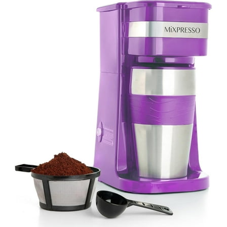 Mixpresso Single Serve Coffee Maker Ground Coffee and 14oz Travel Mug