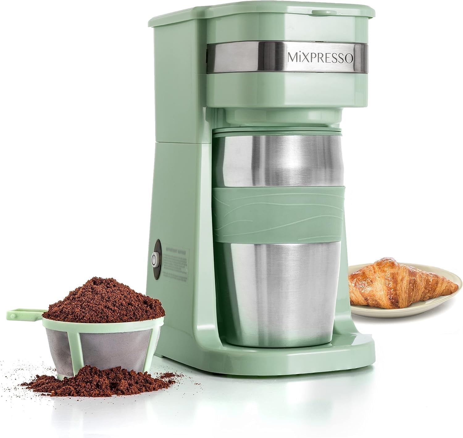 Mixpresso Single Serve Coffee Maker Ground Coffee and 14oz Travel Mug