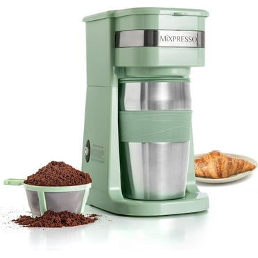 Mixpresso Single Serve Coffee Maker Ground Coffee and 14oz Travel Mug