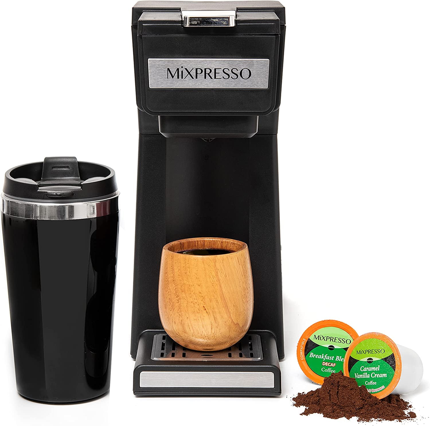 Mixpresso 2 in 1 Grind & Brew Automatic Personal Coffee Maker, Automatic  Single Serve Coffee Maker with Grinder Built-In and 14oz Travel Mug, Auto