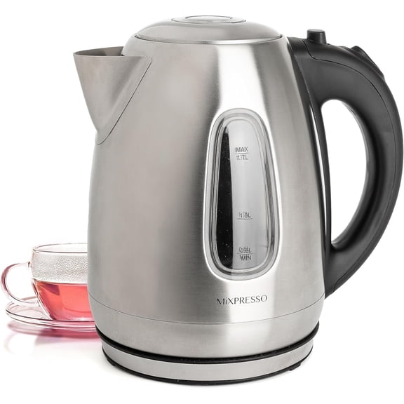 Mixpresso Stainless Steel Electric Kettle, Cordless Pot 1.7L Portable Electric Hot Water Kettle, 1500w Strong Fast Boiling Pot, Water Boiler, Electric Tea Kettle With Boil Dry Protection