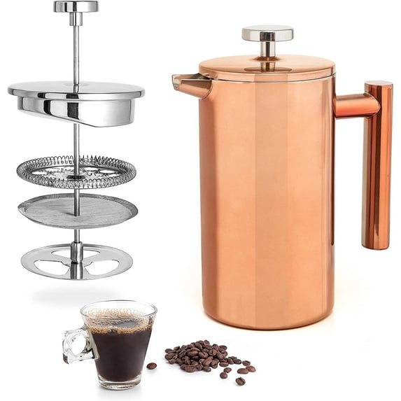 Mixpresso Stainless Steel French Press Coffee Maker 26 Oz 770 Ml Double Wall Metal Insulation Coffee Press & Tea Brewer Easy Clean & Easy Press, Strong Quality Coffee Press, Copper Small French Press