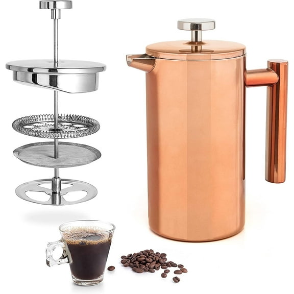 Mixpresso Stainless Steel French Press Coffee Maker 26 Oz 770 Ml Double Wall Metal Insulation Coffee Press & Tea Brewer Easy Clean & Easy Press, Strong Quality Coffee Press, Copper Small French Press