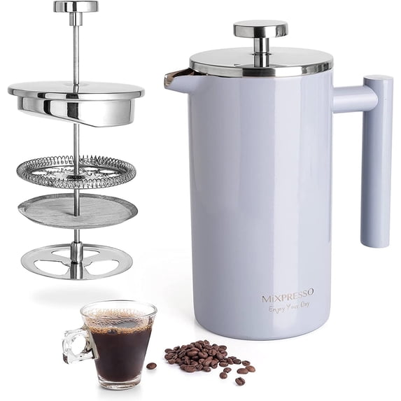 Mixpresso Stainless Steel French Press Coffee Maker 26Oz 770Ml Double Wall Metal Insulation Coffee Press & Tea Brewer Easy Clean & Easy Press, Strong Quality Coffee Press Light Blue Small French Pre