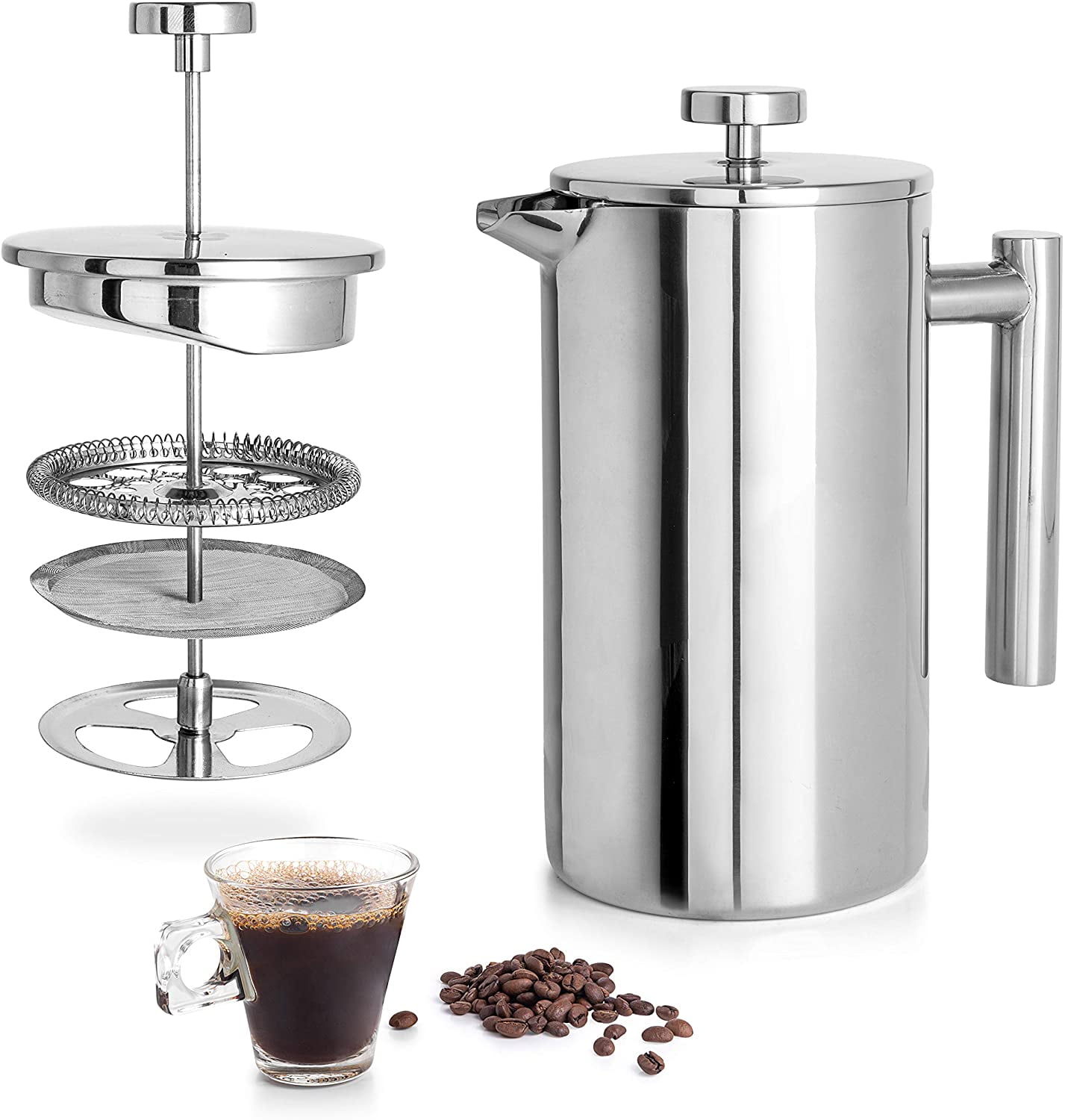 Brick Press, French Coffee Press, 0.6 Liter, Polished Stainless