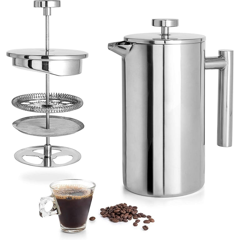 Meelio Small French Press Coffee Maker, Double-Wall Insulated French Press Coffee Press Stainless Steel, Included 2 Extra Fliters and 1 Coffee Spoon