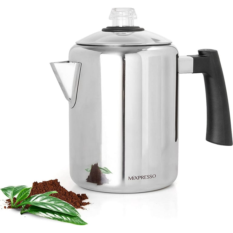 APOXCON Electric Coffee Percolator with ETL Approval, Stainless Steel  Coffee Maker 1000 Watt with Simple Glass Knob Top, Auto Keep Warm Function  