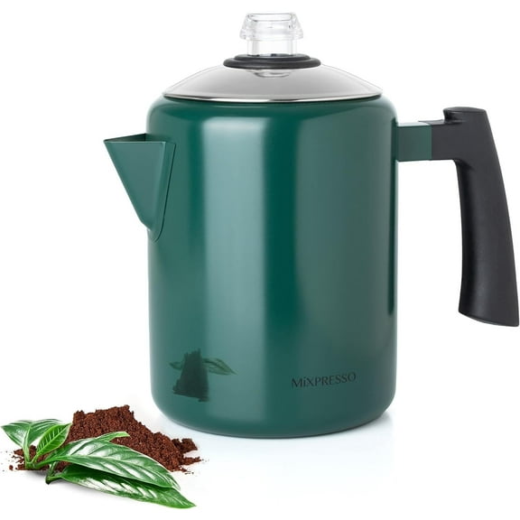Mixpresso Stainless Steel Stovetop Coffee Percolator, Percolator Coffee Pot, Excellent For Camping Coffee Pot, 37oz 5-8 Cup Coffee Maker, Stainless Steel Coffee Percolator, Green Coffee Maker