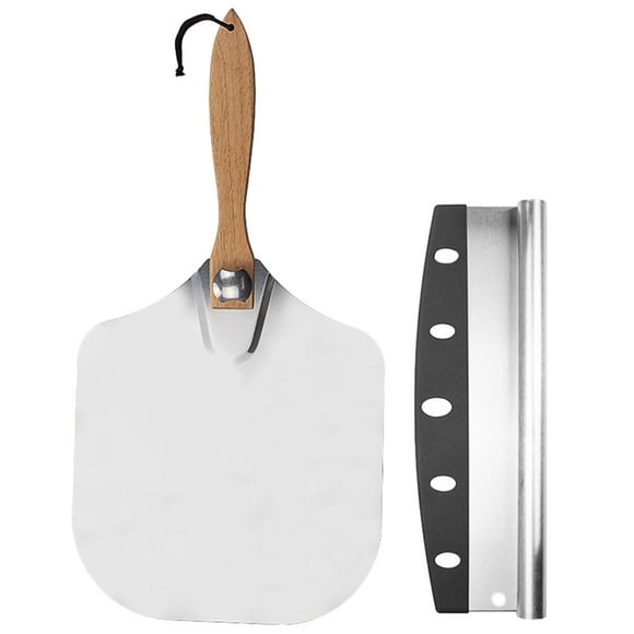 Mixtlocalior 2 Pcs Folding Wooden Handle Aluminum Pizza Shovels Scrapers (Assorted Color)