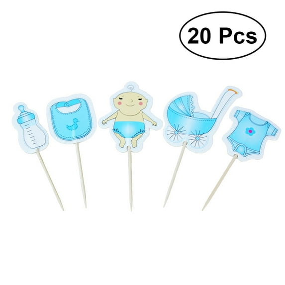 Mixtlocalior 20Pcs Baby Theme Cake Cupcake Toppers Decoration Cake Picks for Baby Shower Birthday Party (Blue)