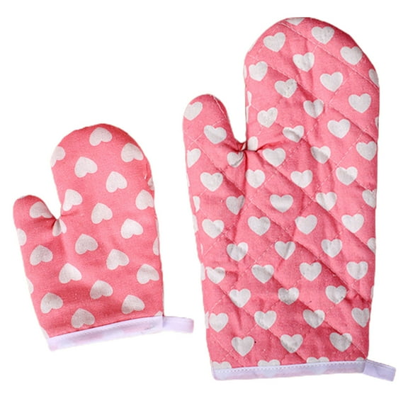 Mixtlocalior 2pcs Kitchen Baking Gloves Heart Pattern Cooking Oven Glove Mitts Adult Kids Heat Resistant Gloves