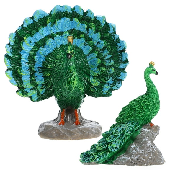 Mixtlocalior 2pcs Miniature Peacock Resin Peacock Statue Fake Peacock Garden Decoration