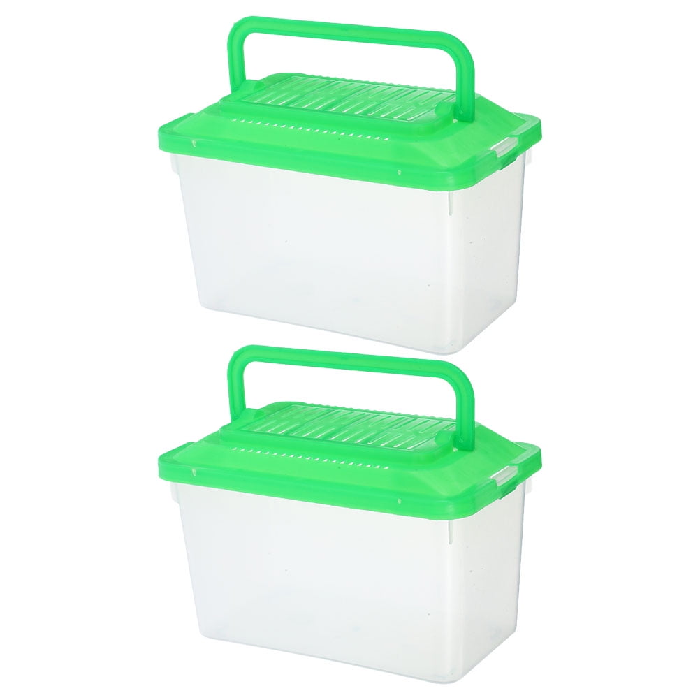 2pcs Plastic Fish Bowl Mini Portable Tank Pet Box with Handle Handheld Travel Container for Betta Fish Reptile Hermit Crab House