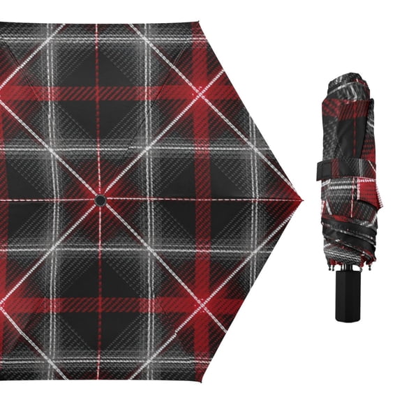 Mixture Color Plaids with White Lines All Weather Umbrella Triple Folding Parasol 6 Ribs UV Protection Portable