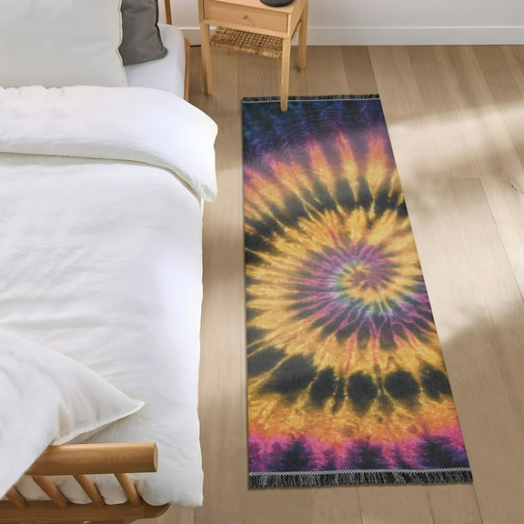 Mixture Color Spiral Tie Dye Bedside Runner Rug 2'x 6' Non Slip Carpet Floor Mat Area Rug