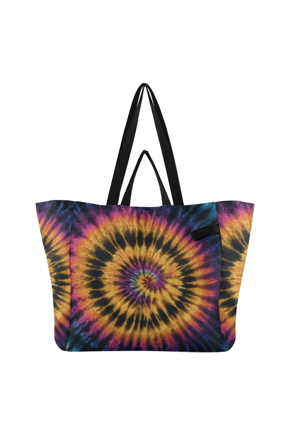 Mixture Color Spiral Tie Dye Foldable Canvas Tote Bags Reusable Grocery Bags Laundry Bags Beach Bag 32L