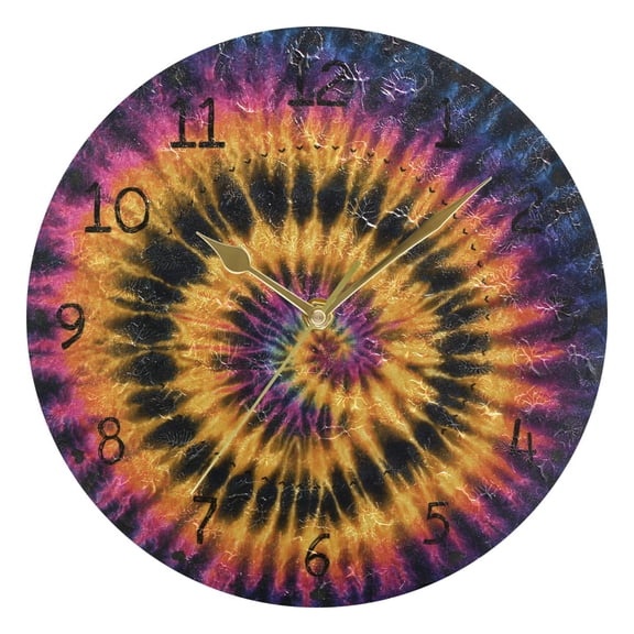 Mixture Color Spiral Tie Dye Round Wall Clock Silent Analog Battery Operated Gold Pointer Home Decor 9.84" Diameter