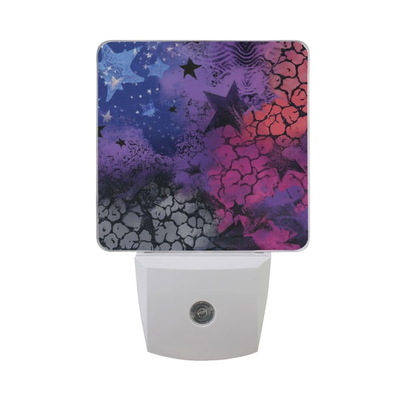 Mixture Color with Graffiti Stars LED Night Light Sensor Lamp Plug-in Adjustable Brightness 2 Pack
