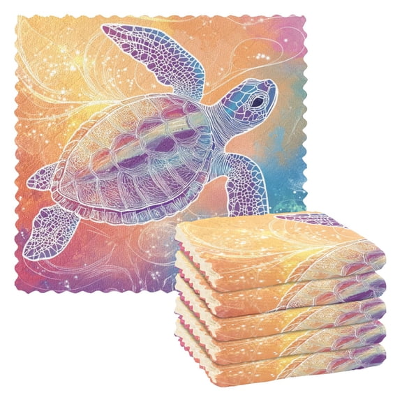 Mixture Colored Sea Turtle Dish Cloths Dish Towels Cleaning Cloths Quick Drying Reusable 11" x 11" Set of 6