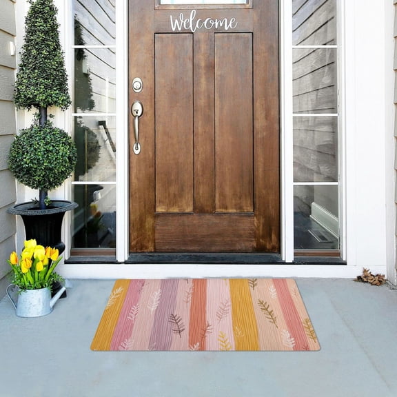 Mixture Colored Stripes with Leaves Doormats Welcome Mats Gate Pads Entryway Outdoor 32" x 20"
