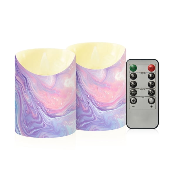 Mixture Colored with Purple Blue Pink Flickering Flameless Candles with Remote Timer Battery Operated LED Tealight Set of 2 M