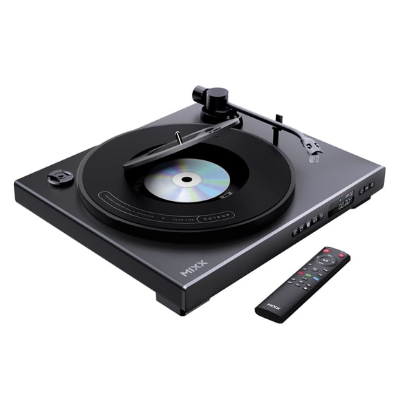 Mixx Analog Plus 2-in-1 Vinyl Record/CD Player with 2-Speed Belt-Drive Fully Automatic Turntable, Bluetooth/Aux Out, Track Display, Remote, Black