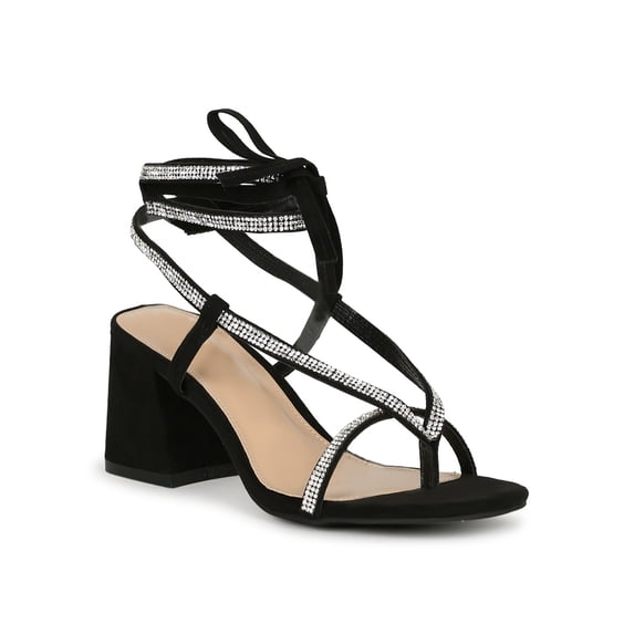Mixx Shuz Rhinestone Open Toe Thong Wrap Around Block Heel 20073