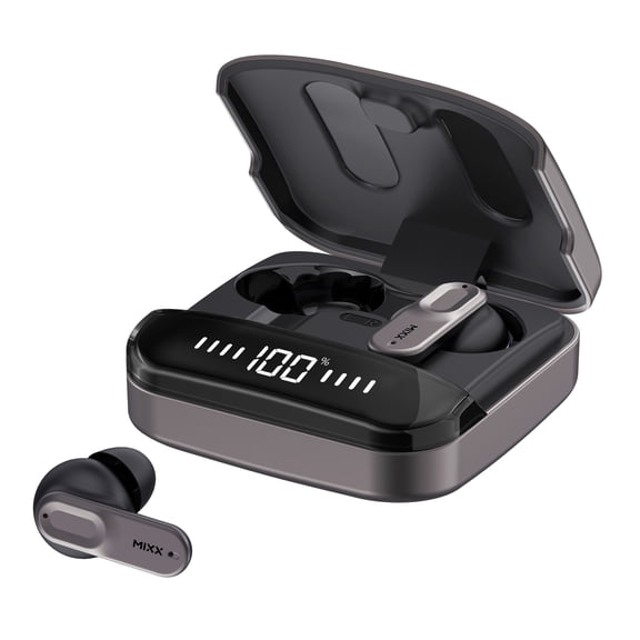 Mixx StreamBuds Ultra Mini TWS Bluetooth In-Ear Earbuds with Mic and Charging Case with LED, Clear Voice, up to 24 Hours Play Time , Gunmetal Black