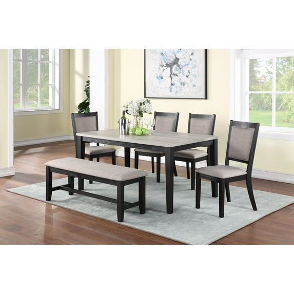 Miya 6pc Set Dining Table 4x Side Chairs 1x Bench - Two-Tone