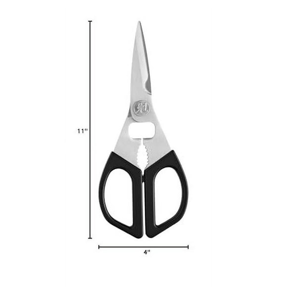 Miyabi Kitchen Shears, Precisely Sharpened Stainless Steel Blades, Long Lasting Sharpness, Smooth Cutting Accuracy, Handles Designed for Comfort, Screw Cap and Bottle Cap Opener, M