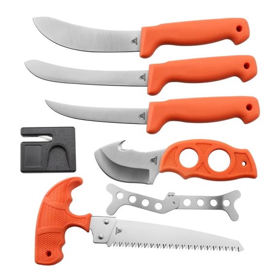 Miyake 9-Piece Deer Hunting Knife Set, Field Dressing Kit with Storage Case, Skinning Knife, Boning Knife, Butcher Knife, Gut Hook, Bone Saw, Rib Spreader and Sharpener