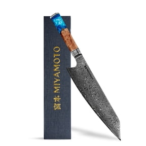 Miyamoto 8-Inch Japanese Damascus Chef Knife, 67-Layer Steel, Ultra-Sharp High Carbon Blade with Resin Handle for Precision Chopping and Carving