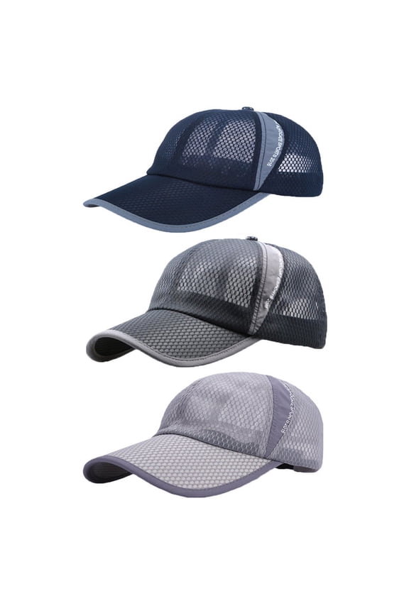 3 Packs Unisex Breathable Full Mesh Baseball Cap Quick Dry Running Hat Lightweight Cooling Water Sports Hat, Black+White+Gray