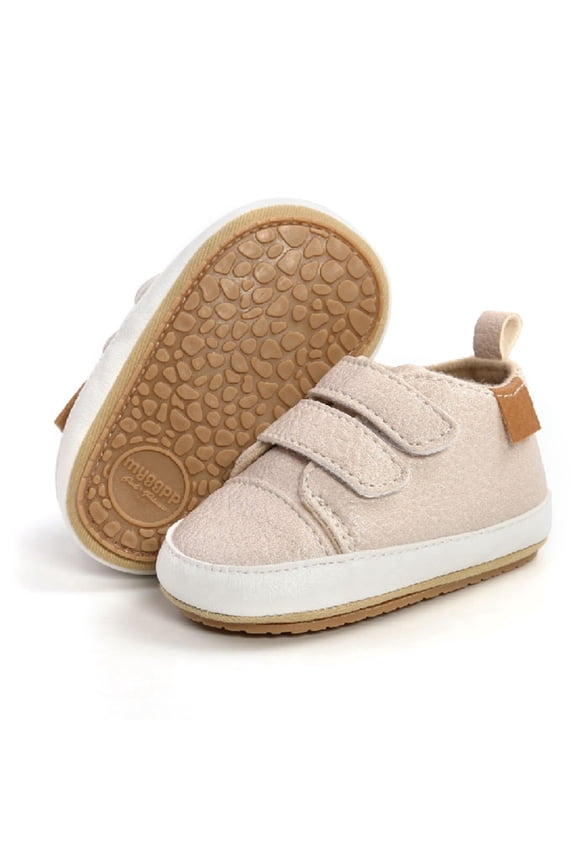 Baby Boys Girls High Top Ankle PU Leather Sneakers Soft Rubber Sole Infant Moccasins Newborn Anti-Slip Toddler Wedding Uniform Dress Shoes Beige 1-3Y