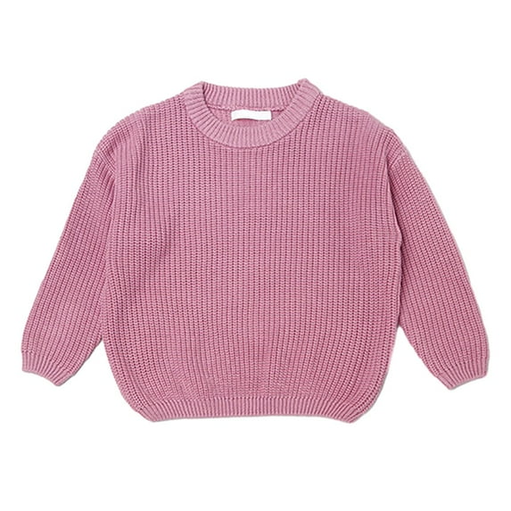 Miyanuby Baby Girl Boy Knit Sweater Blouse Pullover Sweatshirt Warm Crewneck Long Sleeve Tops for Infant Toddler Dark Pink 18M-7Y