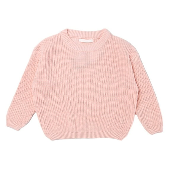 Miyanuby Baby Girl Boy Knit Sweater Blouse Pullover Sweatshirt Warm Crewneck Long Sleeve Tops for Infant Toddler Pink 18M-7Y
