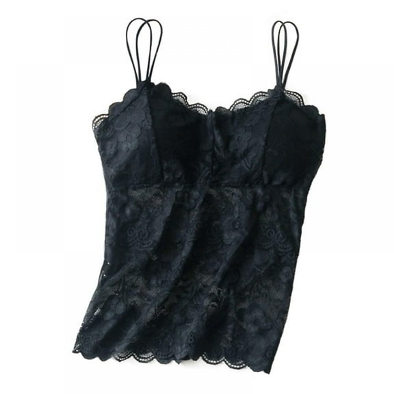 Miyanuby Lace Solid Sling Vest Sexy Push Up Bra Tops Brassiere Womens Plus Size M-2XL (Black)