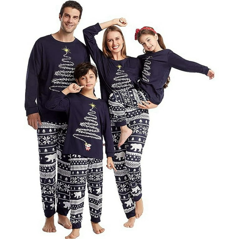 Miyanuby Matching Family Pajamas Sets Christmas PJ's Sleepwear Printed Top  with Bottom Christmas Long Sleeve Loungewear for Family 