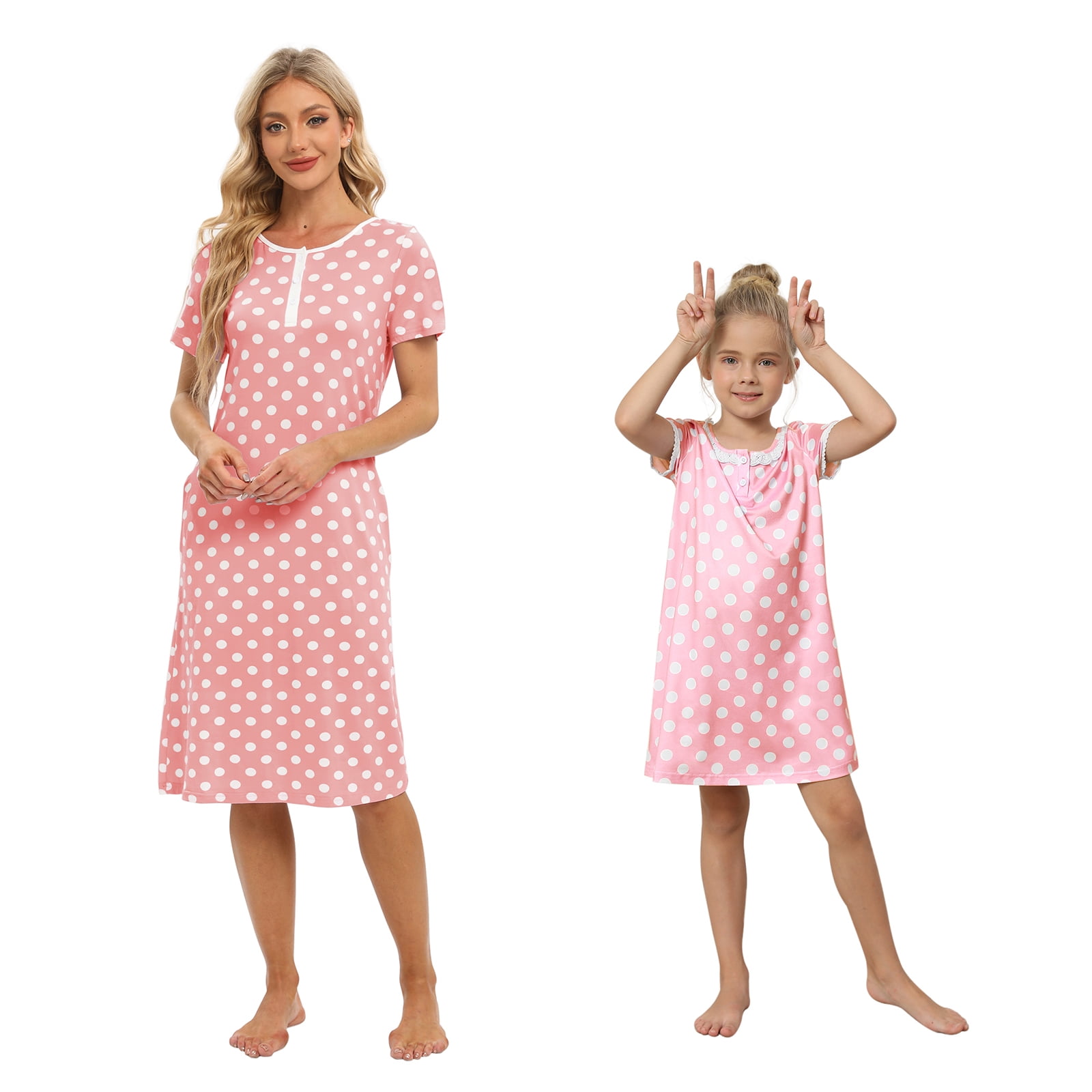 Miyanuby Mommy and Me Nightshirt Matvhing Nightgowns for Women Girls Short Sleeve Polka Dot Sleep Dress Sleepwear Walmart