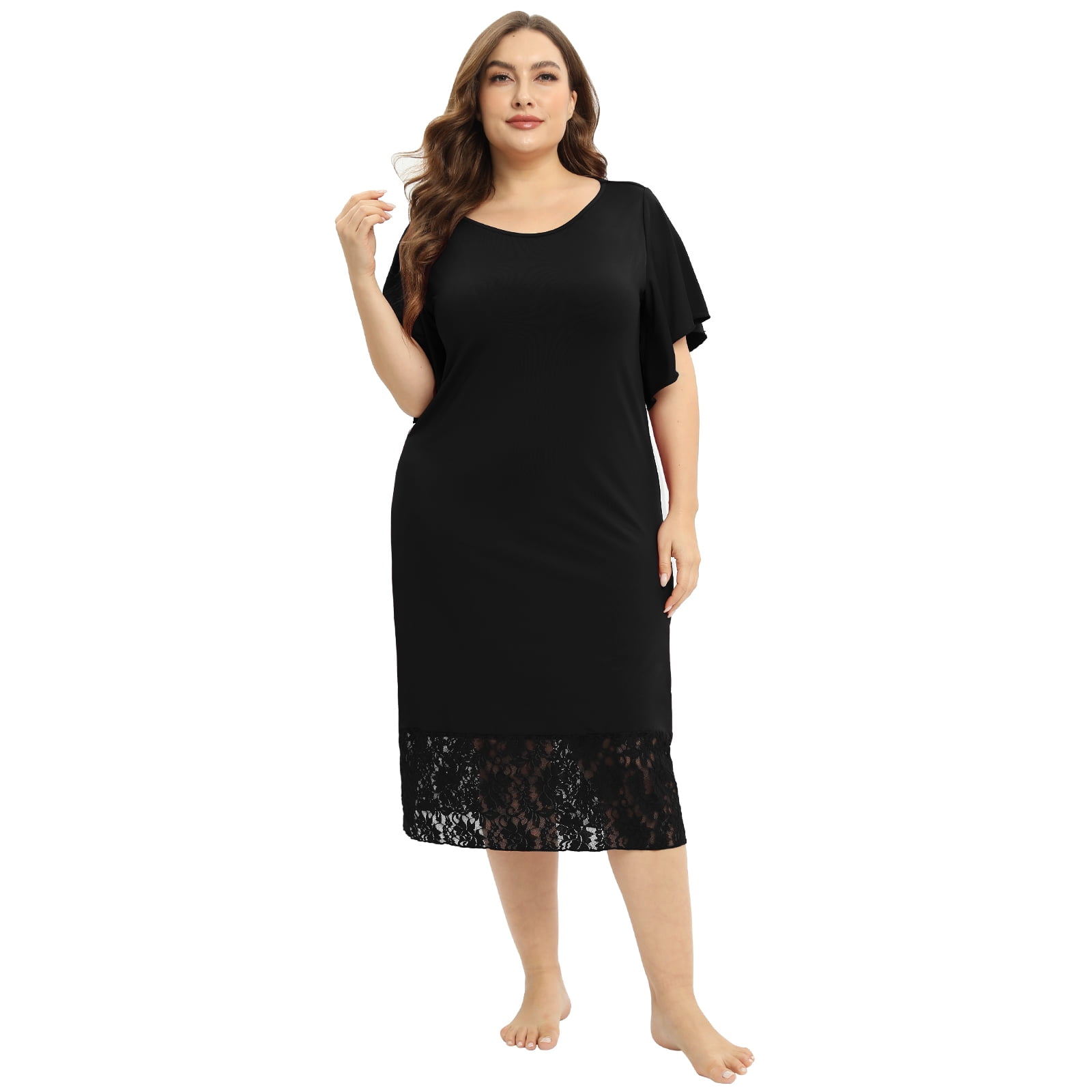 Miyanuby Plus Size Nightgown for Womens Short Sleeve Long Nightdress ...