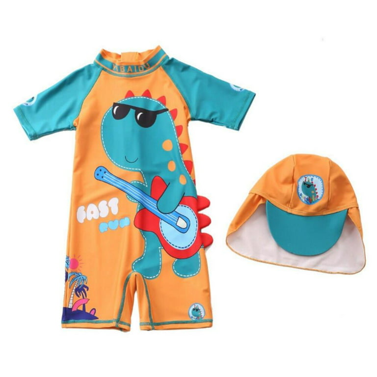 Miyanuby Toddler Baby Boys Shark One-Piece Zipper Swimsuit Bathing Suit  Rash Guard Shirt with Hat Surfing Swim Costume, A, 9-18 months 