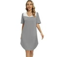 thumbnail image 1 of Miyanuby Women's Nightgown Short Sleeve V Neck Nightshirt Lace Sleepwear Asymmetrical Hem Knee-Length Nightdress Soft Cozy Pajamas Dress Loungewear, S-2XL, 1 of 6