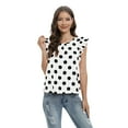 thumbnail image 1 of Miyanuby Women's Summer Casual T-Shirts Crew Neck Ruffle Short Sleeve Polka Dot Tops Loose Blouses White S-3XL, 1 of 6