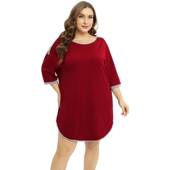 Miyanuby Womens Plus Size Nightgowns Sleepwear Soft Plus Size Sleep Shirt Short Sleeve Night Shirt Sleep Dress Crewneck Loungewear Oversized Night Gowns Asymmetrical Hem Lounge Dress, XL-4XL