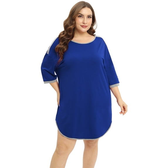 Miyanuby Womens Plus Size Nightgowns Sleepwear Soft Plus Size Sleep Shirt Short Sleeve Night Shirt Sleep Dress Crewneck Loungewear Oversized Night Gowns Asymmetrical Hem Lounge Dress, XL-4XL